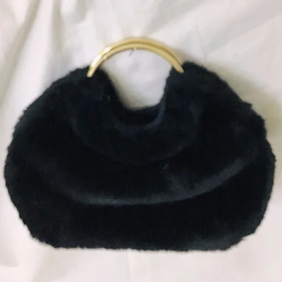 Black Faux Fur Clutch Handbag - Picture 6 of 8